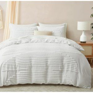 Duvet Cover King Size, 3 Pieces Boho Bedding Sets for Shabby Chic Home, Tufted a